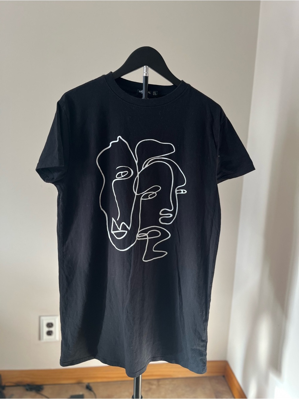 Nasty Gal Black Tee with White Abstract Line Faces